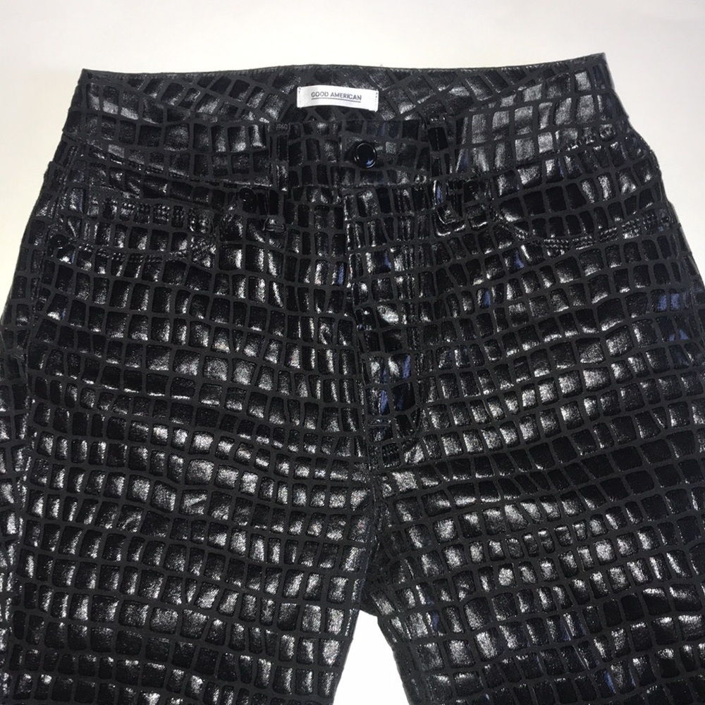 Good American Faux Leather Crocodile Embossed High Slim Fit Jeans Black Pants 4 - Picture 3 of 14
